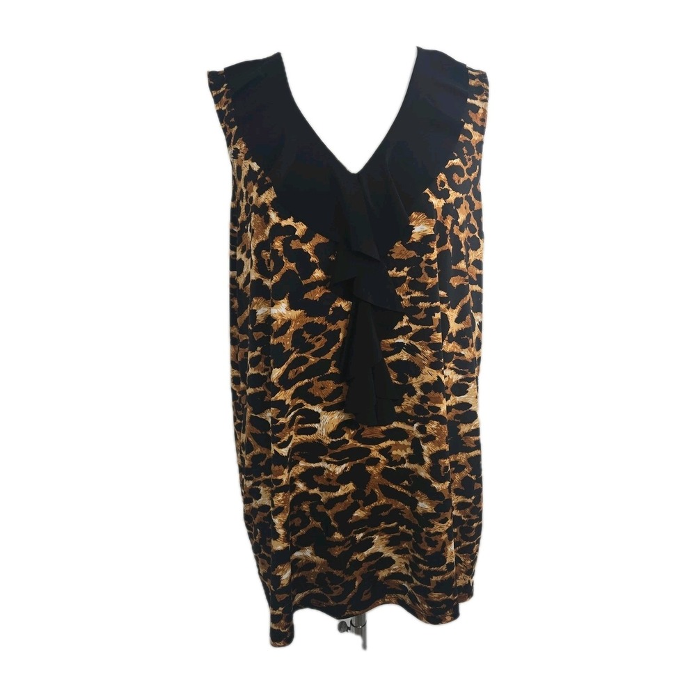 Elan + Grace Women's Plus 2X Stretch  Animal Print V-Neck Sleeveless Tunic Top